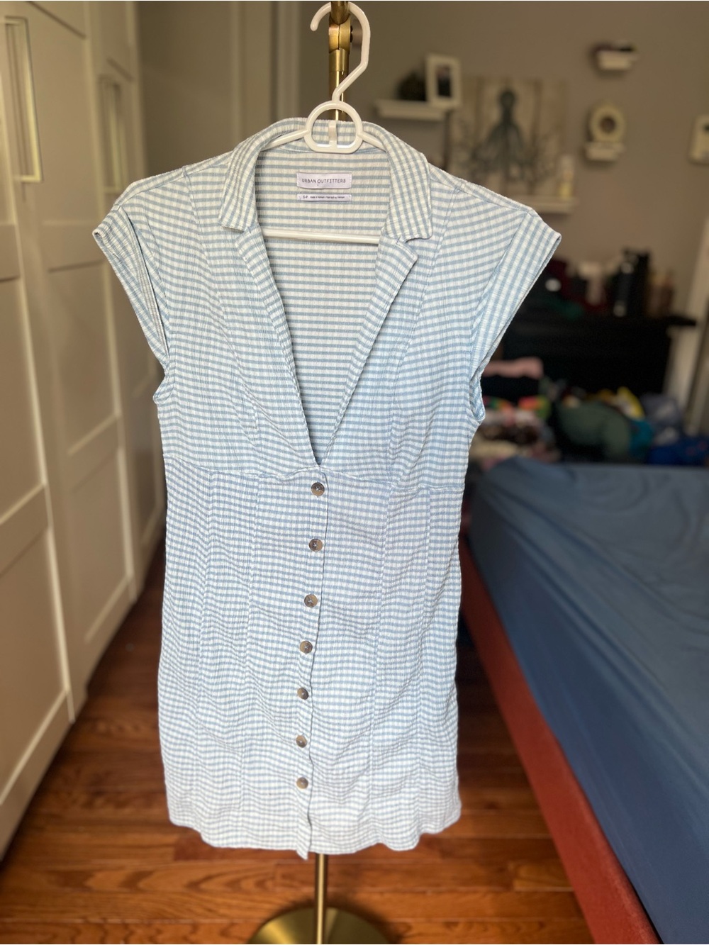 Urban Outfitters Light Blue Gingham Button Mini Dress